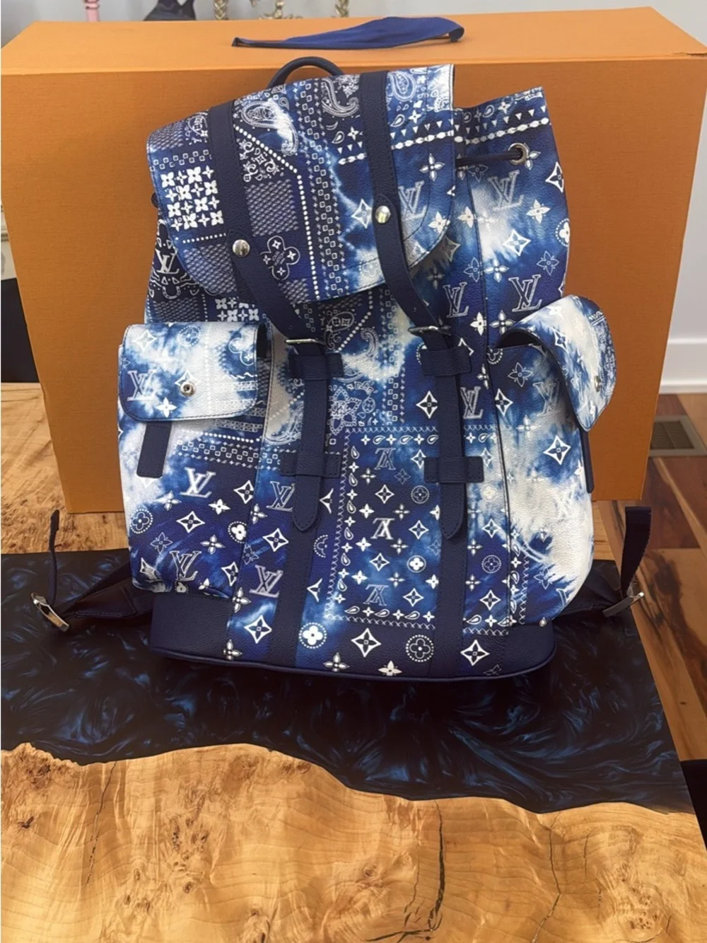 Louis Vuitton Navy and White Bandana Monogram Backpack